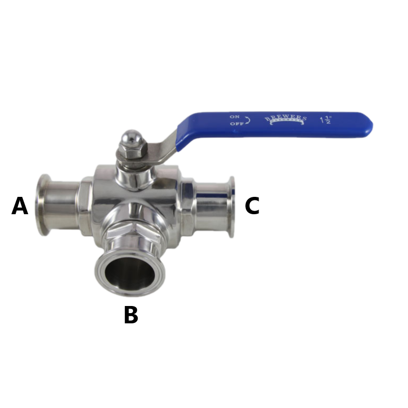 1.5" TC 3-Way Ball Valve